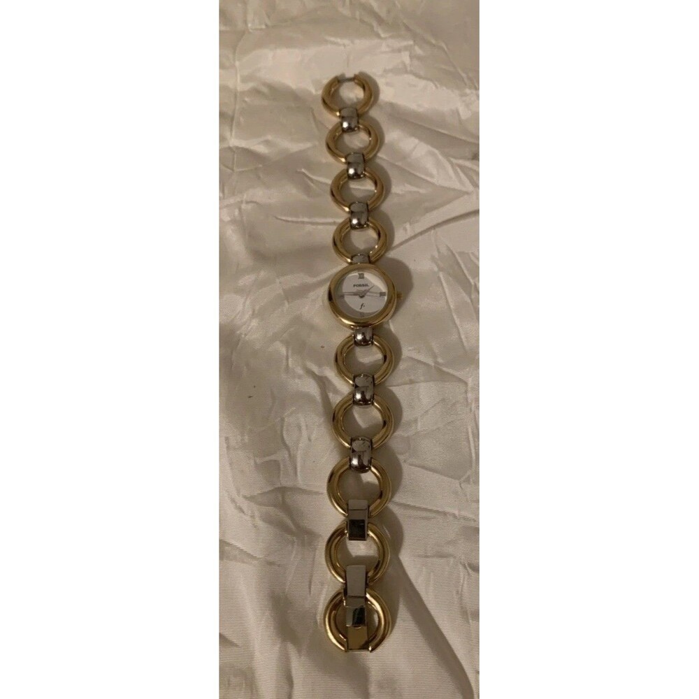 Fossil F2 Bracelet Watch Gold Silver Tone Circles ES-8822 Round Dial New Battery - Picture 2 of 7